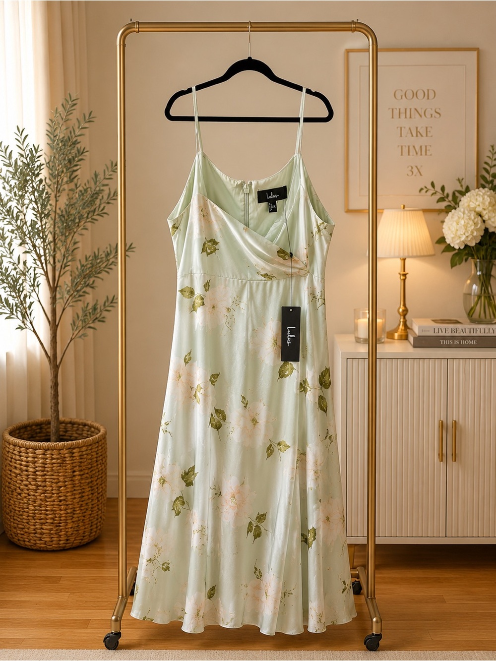 Lulus Floral Satin Maxi Dress – Size 3X – NWT